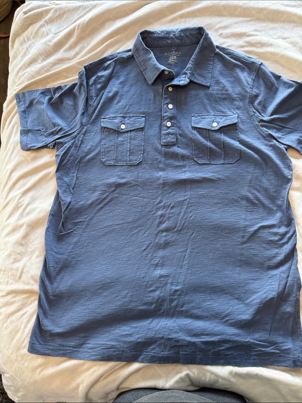 Sonoma Blue Short-Sleeve Polo with Dual Chest Pockets